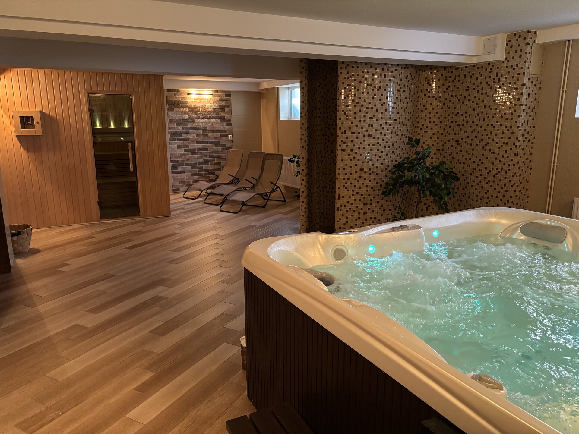 Zona spa cu jacuzzi și saună